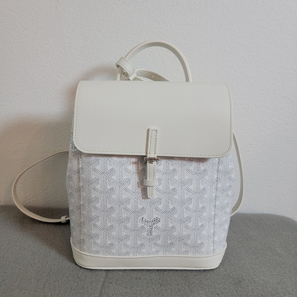 Goyard Alpin Mini Backpack White Goyardine Canvas Leather Chevron Monogram Bag